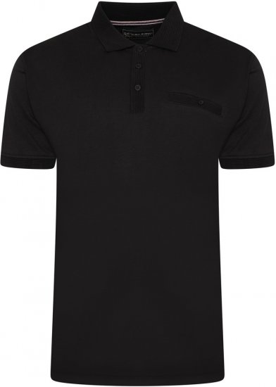 Kam Jeans 5498 Jersey Polo with Self Stripe Jacquard Collar/Cuffs Black - Pikétröjor - Stora pikétröjor - 2XL-8XL