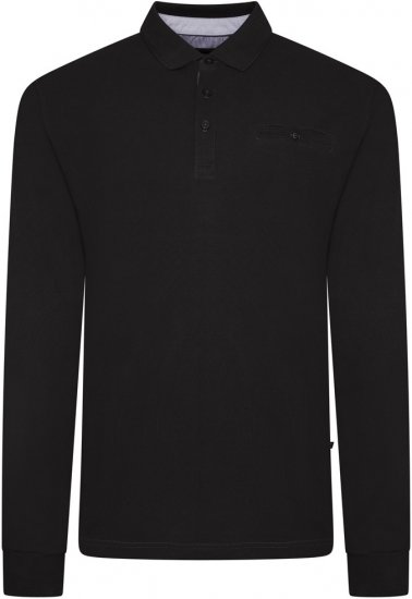 Kam Jeans 5508 LS Pique Polo with Jacquard Collar/Cuffs Black - Pikétröjor - Stora pikétröjor - 2XL-8XL