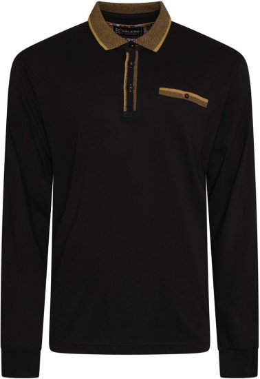 Kam Jeans 5509 LS Jersey Polo with Jacquard Pattern on Collar/Cuffs Black - Pikétröjor - Stora pikétröjor - 2XL-8XL