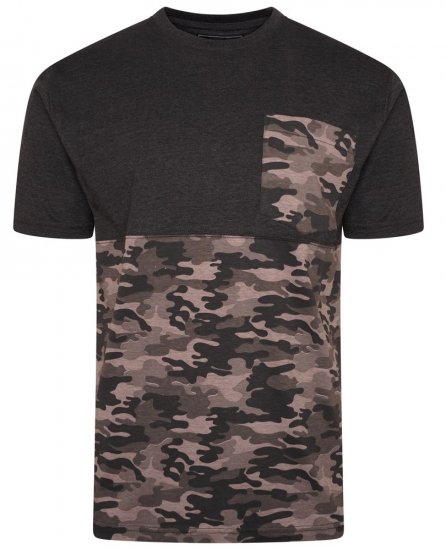 Kam Jeans 5700 Camo Panelled T-Shirt Charcoal - T-shirts - Stora T-shirts - 2XL-14XL