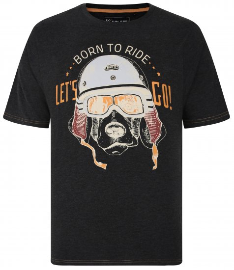 Kam Jeans 5731 Born To Ride Print T-Shirt CHARCOAL MARL - T-shirts - Stora T-shirts - 2XL-14XL