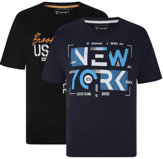 Kam Jeans 5736 NY Print T-Shirts 2-Pack - T-shirts - Stora T-shirts - 2XL-14XL
