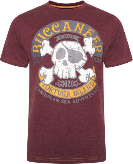 Kam Jeans 5753 Buccaneer Print T-Shirt BURGUNDY MARL - T-shirts - Stora T-shirts - 2XL-14XL