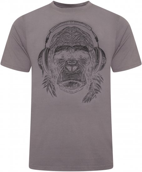 Kam Jeans 5759 Stencil Gorilla Print T-Shirt Slate Grey - T-shirts - Stora T-shirts - 2XL-14XL