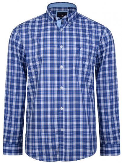 Kam Jeans 6155 Long Sleeve Check Shirt Blue - Skjortor - Stora skjortor - 2XL-8XL