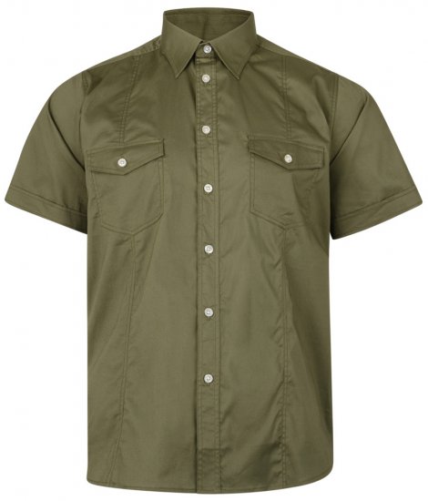 Kam Jeans Retro Short Sleeve Stretch Shirt Khaki - Skjortor - Stora skjortor - 2XL-8XL