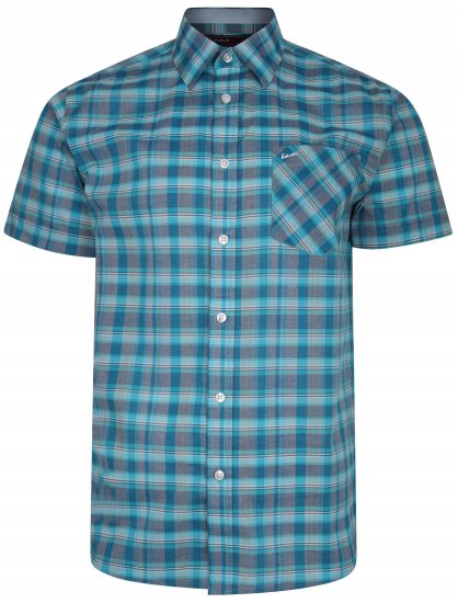 Kam Jeans 6201 Summer Casual Check Shirt Aqua - Skjortor - Stora skjortor - 2XL-8XL