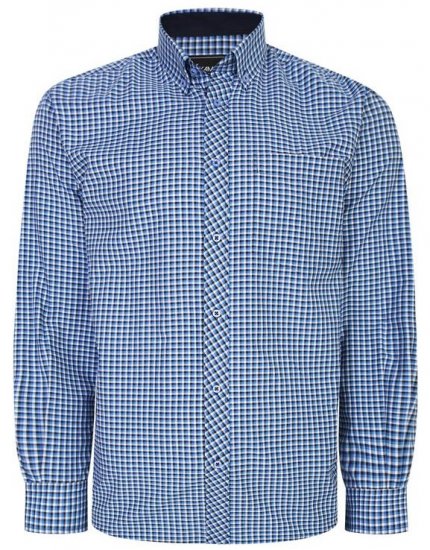 Kam Jeans 6219 LS Mini Gingham Check Shirt Navy - Skjortor - Stora skjortor - 2XL-8XL