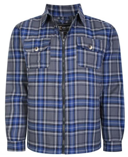 Kam Jeans 6231 Sherpa Lined Flannel Shirt with Zipper Charcoal - Skjortor - Stora skjortor - 2XL-8XL