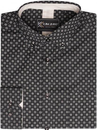 Kam Jeans 6296 Long Sleeve All Over Geo Print Shirt Black - Skjortor - Stora skjortor - 2XL-8XL