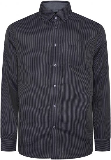 Kam Jeans 6300 Long Sleeve Dobby Stripe Shirt Dark Grey - Skjortor - Stora skjortor - 2XL-8XL