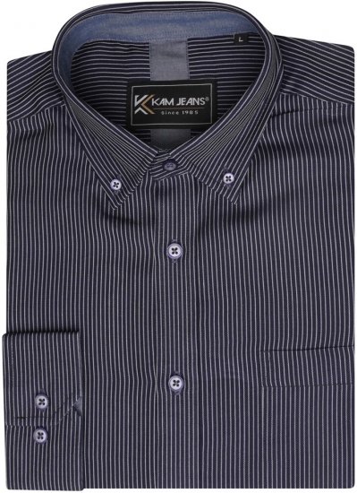 Kam Jeans 6300 Long Sleeve Dobby Stripe Shirt Dark Grey - Skjortor - Stora skjortor - 2XL-8XL