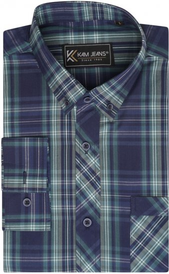 Kam Jeans 6301 LS Casual Check Shirt Teal - Skjortor - Stora skjortor - 2XL-8XL