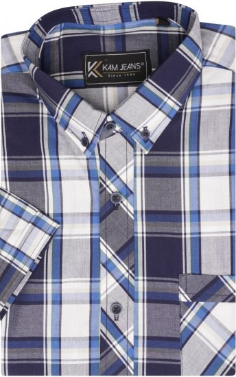 Kam Jeans 6301 SS Casual Check Shirt Navy - Skjortor - Stora skjortor - 2XL-8XL