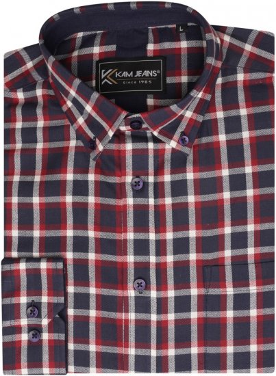 Kam Jeans 6303 Long Sleeve Casual Check Shirt Navy - Skjortor - Stora skjortor - 2XL-8XL