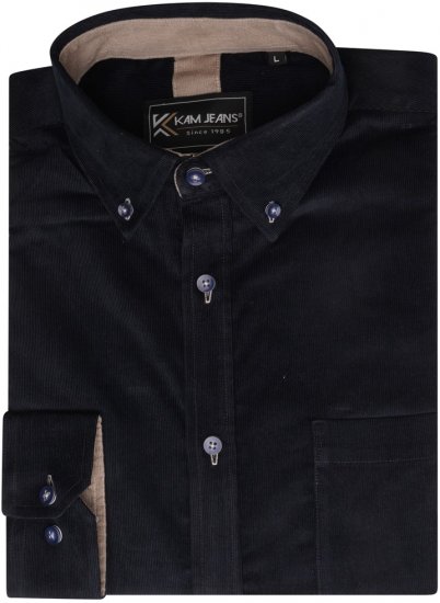Kam Jeans 6304 Long Sleeve Fine Cotton Cordurouy Shirt Navy - Skjortor - Stora skjortor - 2XL-8XL