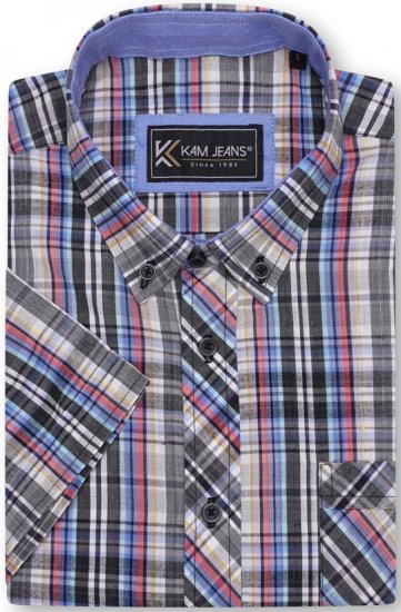 Kam Jeans 6313 Casual Check Short Sleeve Shirt Grey - Skjortor - Stora skjortor - 2XL-8XL