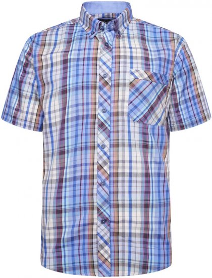 Kam Jeans 6315 Casual Check Short Sleeve Shirt Sky Blue - Skjortor - Stora skjortor - 2XL-8XL