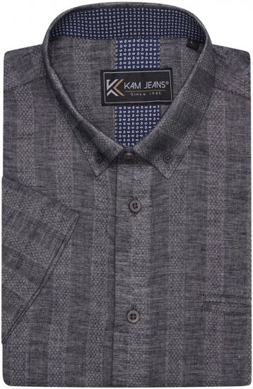 Kam Jeans 6323 Self Pattern Casual Short Sleeve Shirt Charcoal - Skjortor - Stora skjortor - 2XL-8XL