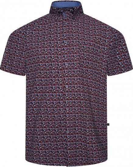 Kam Jeans 6326 Mini Floral Print Short Sleeve Shirt Navy - Skjortor - Stora skjortor - 2XL-8XL