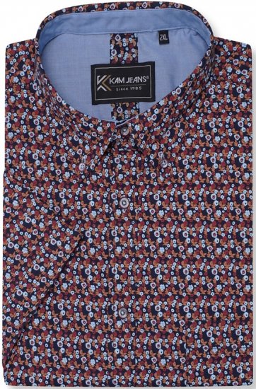 Kam Jeans 6326 Mini Floral Print Short Sleeve Shirt Navy - Skjortor - Stora skjortor - 2XL-8XL
