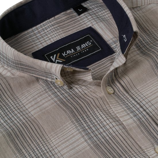 Kam Jeans 6382 Kortärmad Texturerad Rutig Skjorta Beige - Skjortor - Stora skjortor - 2XL-8XL