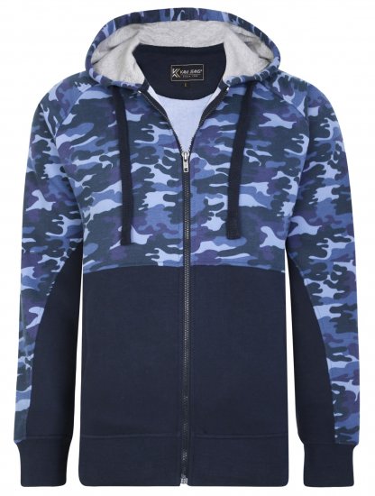 Kam Jeans 7036 Camo Print Full Zipper Hoodie Navy - Tröjor & hoodies - Stora hoodies & tröjor - 2XL-14XL