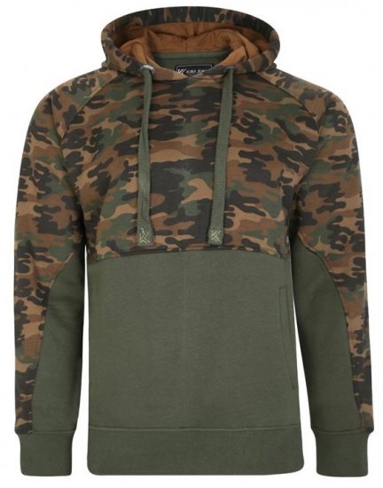 Kam Jeans 7036B Camo Pannelled Over The Head Hoody Khaki - Tröjor & hoodies - Stora hoodies & tröjor - 2XL-14XL