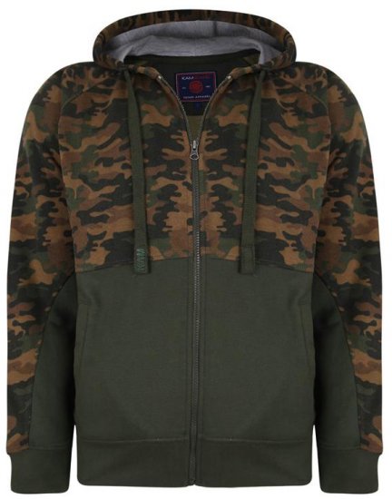 Kam Jeans 7036 Camo Print Full Zipper Hoodie Khaki - Tröjor & hoodies - Stora hoodies & tröjor - 2XL-14XL