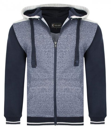 Kam Jeans 7042 Zip Thru Panelled Hoody Indigo - Tröjor & Hoodies - Stora hoodies - 2XL-8XL
