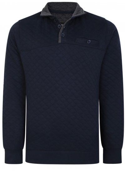 Kam Jeans 7050 Quilted Jersey Sweater 1/4 Button Up Navy - Tröjor & Hoodies - Stora hoodies & tröjor - 2XL-14XL