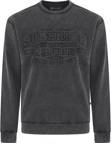 Kam Jeans 7065 Crew Neck Washed Embossed Sweatshirt Black TALL SIZES - HERRKLÄDER MT-6XLT - Kläder för långa män