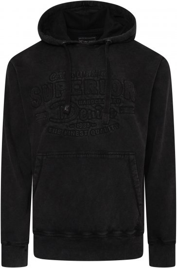 Kam Jeans 7066 Over Head Washed Embossed Hoody Black TALL SIZES - HERRKLÄDER MT-6XLT - Kläder för långa män