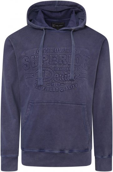 Kam Jeans 7066 Over Head Washed Embossed Hoody Blue - Tröjor & hoodies - Stora hoodies & tröjor - 2XL-14XL