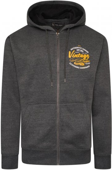 Kam Jeans 7073 Zip Thru Vintage EMB Hoody Charcoal - Tröjor & hoodies - Stora hoodies & tröjor - 2XL-14XL