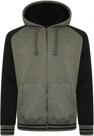 Kam Jeans 7075 Raglan Zip Thru Sherpa Hoodie Black/Khaki - Tröjor & hoodies - Stora hoodies & tröjor - 2XL-14XL