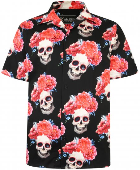 Kam Jeans P014 Rose Skull Print Shirt - Skjortor - Stora skjortor - 2XL-8XL