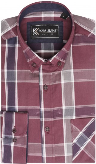 Kam Jeans P038 LS Premium Cotton Check Shirt Wine - Skjortor - Stora skjortor - 2XL-8XL