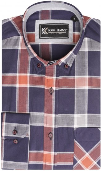 Kam Jeans P038 LS Premium Cotton Check Shirt Navy - Skjortor - Stora skjortor - 2XL-8XL
