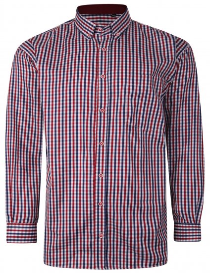 Kam Jeans P640 Premium Gingham Check Shirt LS Red - Skjortor - Stora skjortor - 2XL-8XL