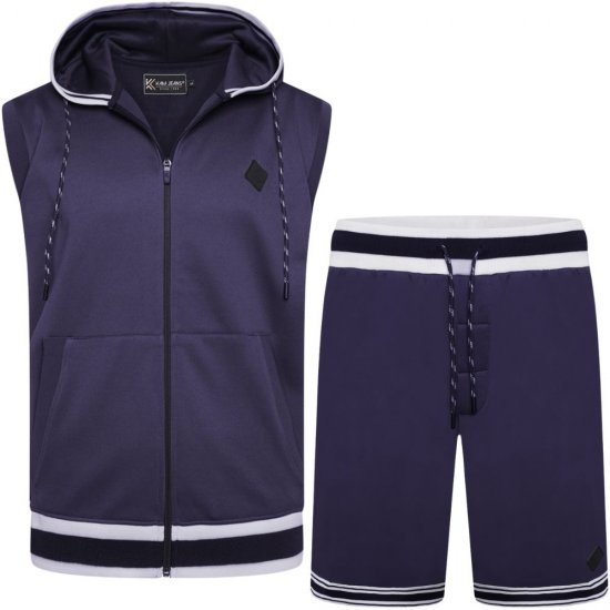 Kam Jeans TS005 Retro Tracky Set (Shorts/Sleeveless Hoodie) Navy - Tracksuits - Tracksuits herr stora storlekar