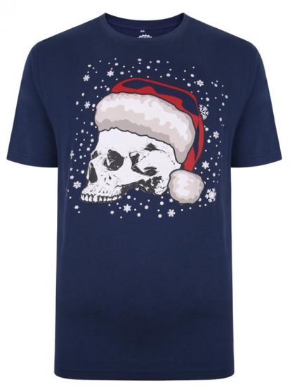 Kam Jeans X008 Santa Skull Print T-Shirt Navy - T-shirts - Stora T-shirts - 2XL-8XL
