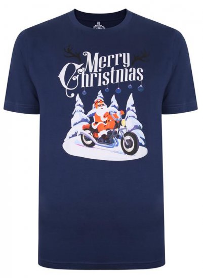 Kam Jeans X009 Santa Biker Print T-Shirt Navy - T-shirts - Stora T-shirts - 2XL-14XL