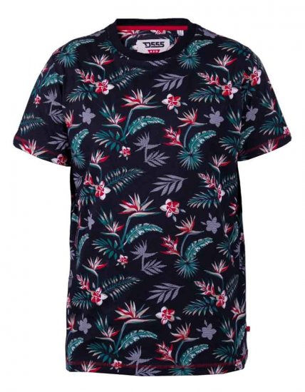 D555 Keating Hawaiian Print Crew Neck T-Shirt Black - T-shirts - Stora T-shirts - 2XL-14XL