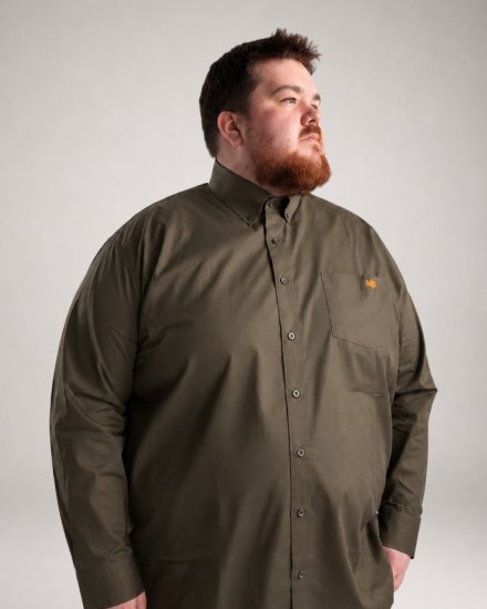 Motley Denim Lisbon Long Sleeve Shirt Dark Khaki - Skjortor - Stora skjortor - 2XL-8XL