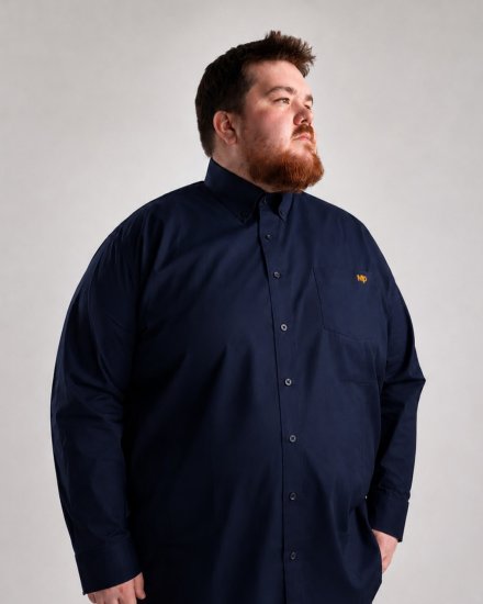 Motley Denim Lisbon Long Sleeve Shirt Navy - Skjortor - Stora skjortor - 2XL-8XL