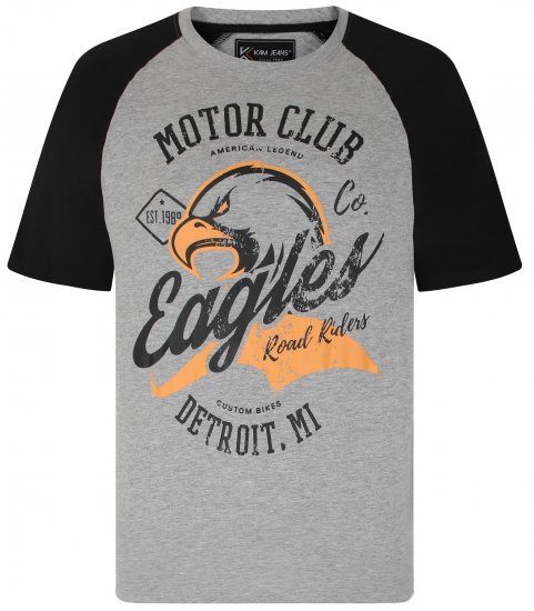 Kam Jeans 5737 Eagle Print Raglan T-Shirt Grey - T-shirts - Stora T-shirts - 2XL-14XL