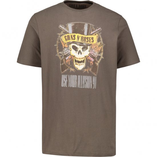 JP1880 T-Shirt Skull Print Guns N Roses Khaki - T-shirts - Stora T-shirts - 2XL-14XL