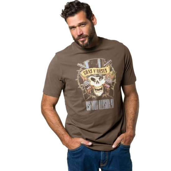 JP1880 T-Shirt Skull Print Guns N Roses Khaki - T-shirts - Stora T-shirts - 2XL-14XL