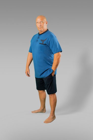 20 Nodi Short Pajamas in Combed Cotton Jersey Blue/Black - Underkläder & badkläder - Stora underkläder för män